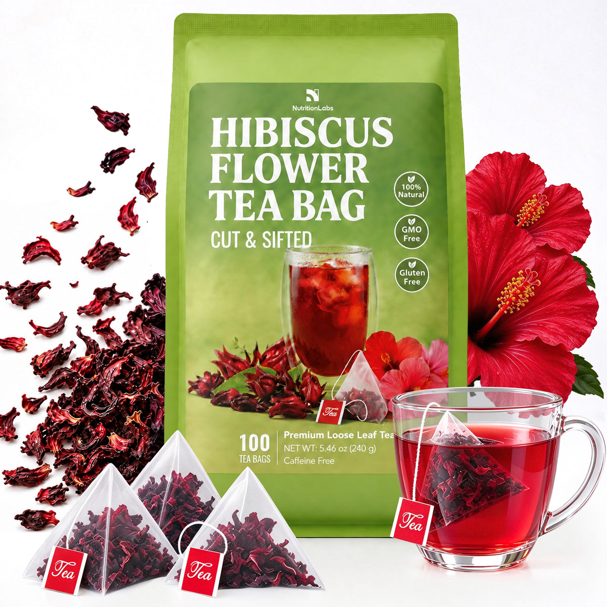 Hibiscus Flower Tea Bags – 100% Real Hibiscus, Pyramid Tea Bags
