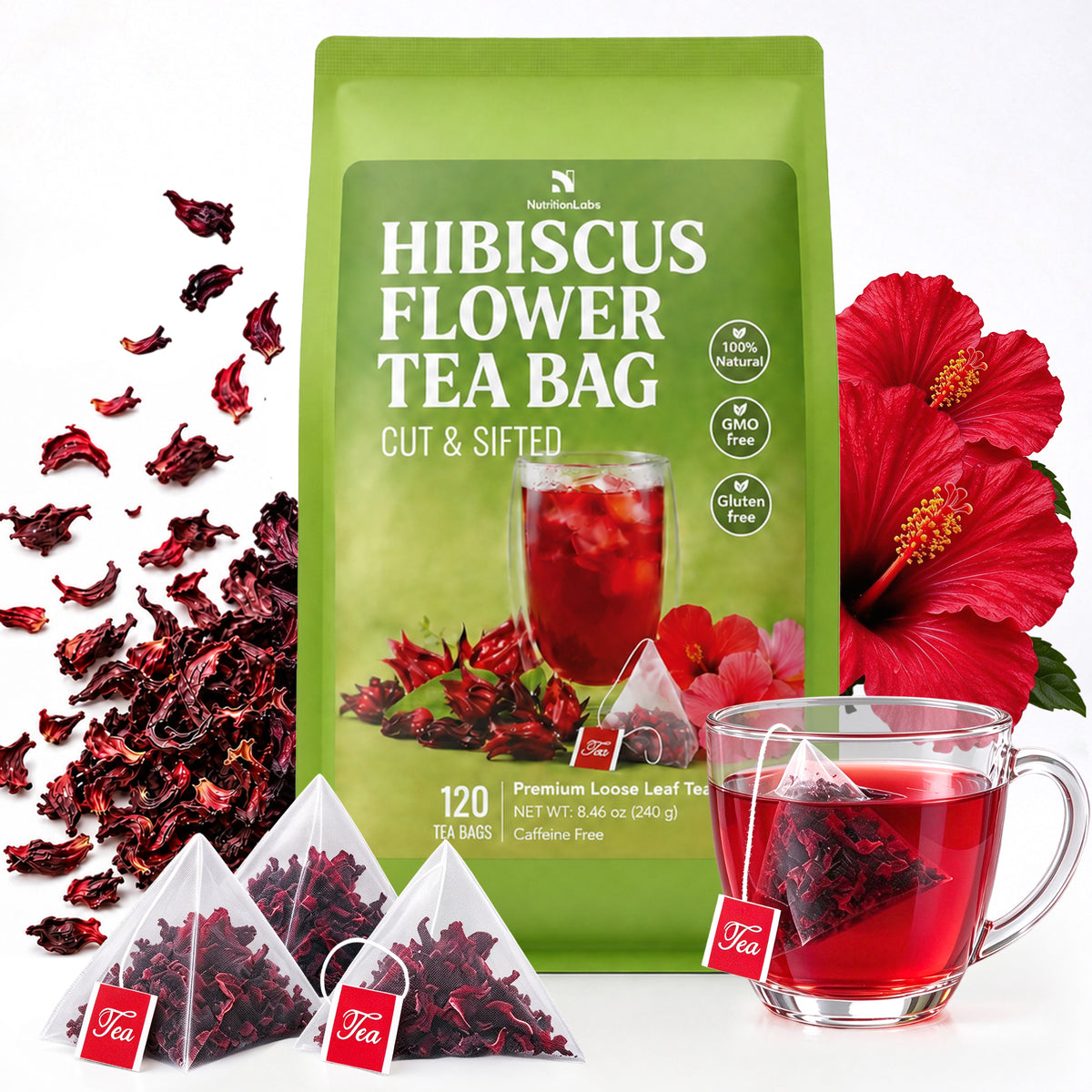 Hibiscus Flower Tea Bags – 100% Real Hibiscus, Pyramid Tea Bags