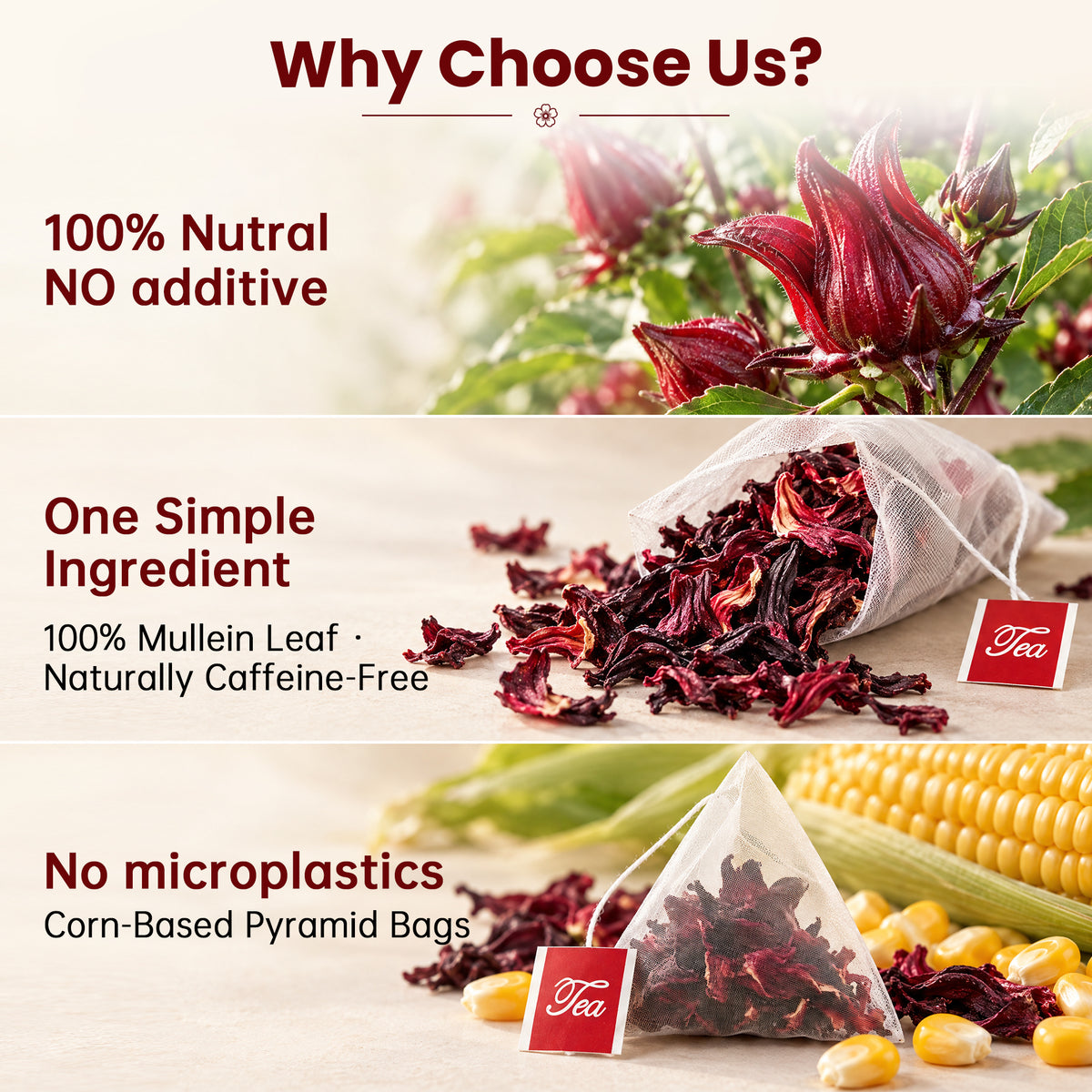 Hibiscus Flower Tea Bags – 100% Real Hibiscus, Pyramid Tea Bags