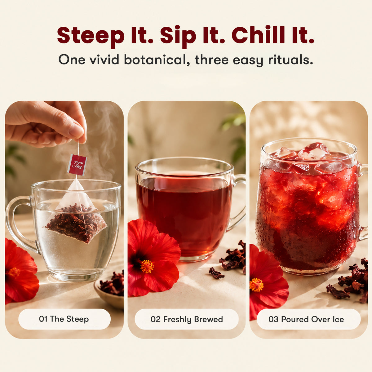 Hibiscus Flower Tea Bags – 100% Real Hibiscus, Pyramid Tea Bags