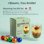 Blooming Tea Gift Set – 8 Flowering Tea Balls with Double-Walled Glass Cup