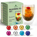 Blooming Tea Gift Set – 8 Flowering Tea Balls with Double-Walled Glass Cup