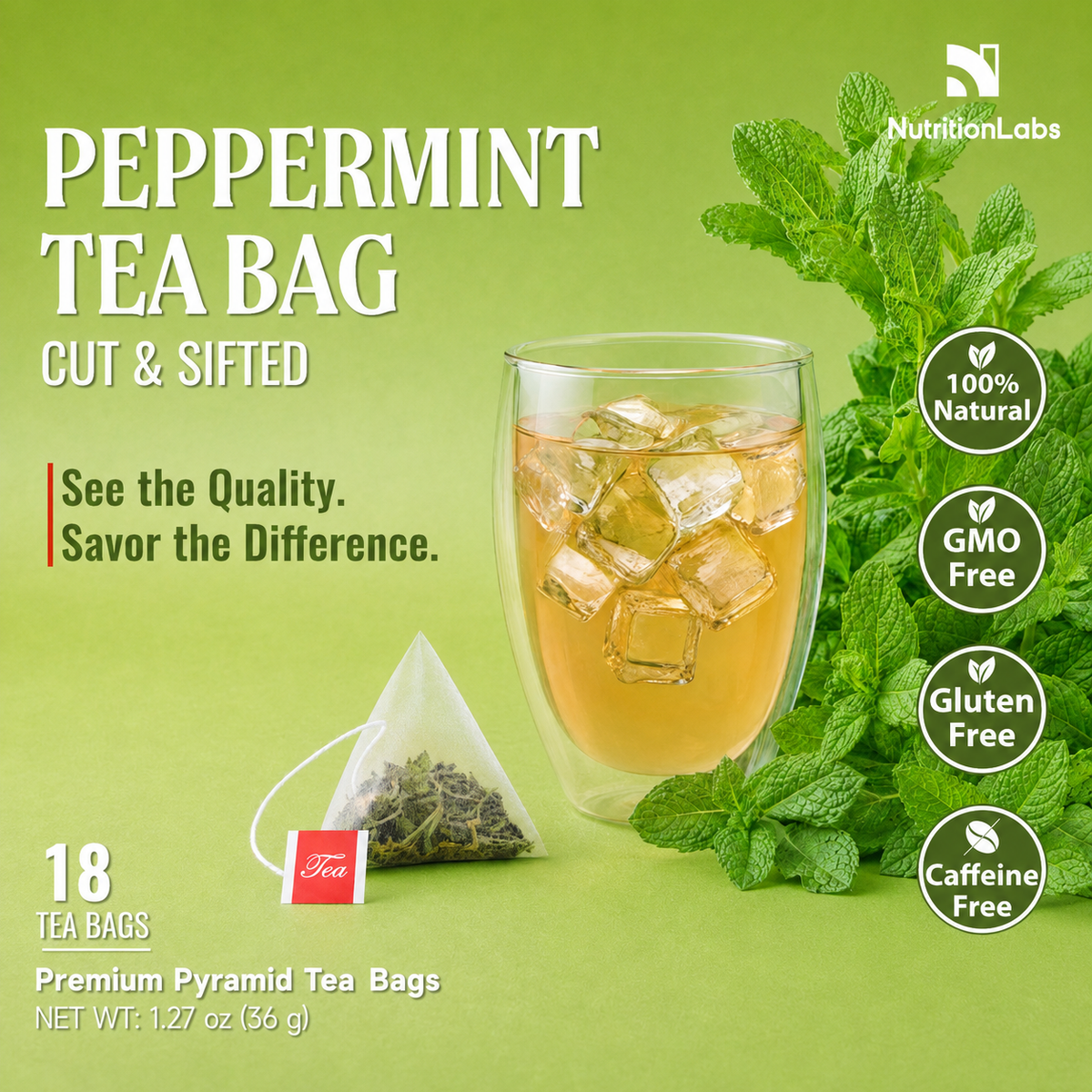 Peppermint Tea Bags – Cut & Sifted, Premium Pyramid Tea Bags