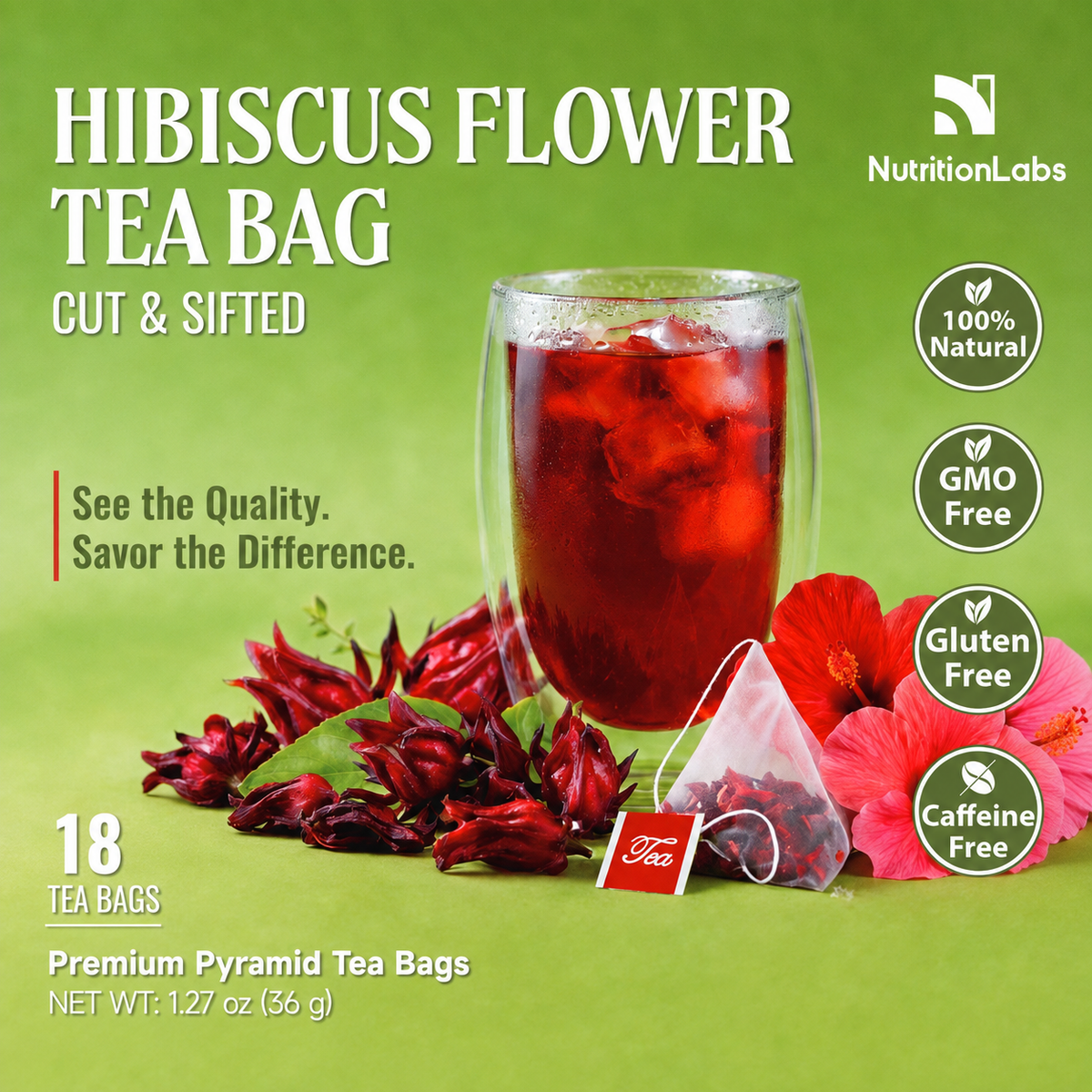 Hibiscus Flower Tea Bags – Cut & Sifted, Premium Pyramid Tea Bags