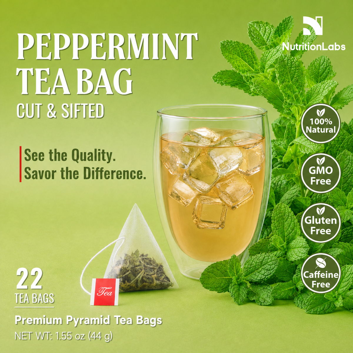 Peppermint Tea Bags – Cut & Sifted, Premium Pyramid Tea Bags