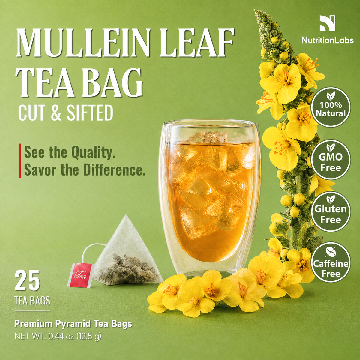 Mullein Leaf Tea Bags – Cut & Sifted, Premium Pyramid Tea Bags
