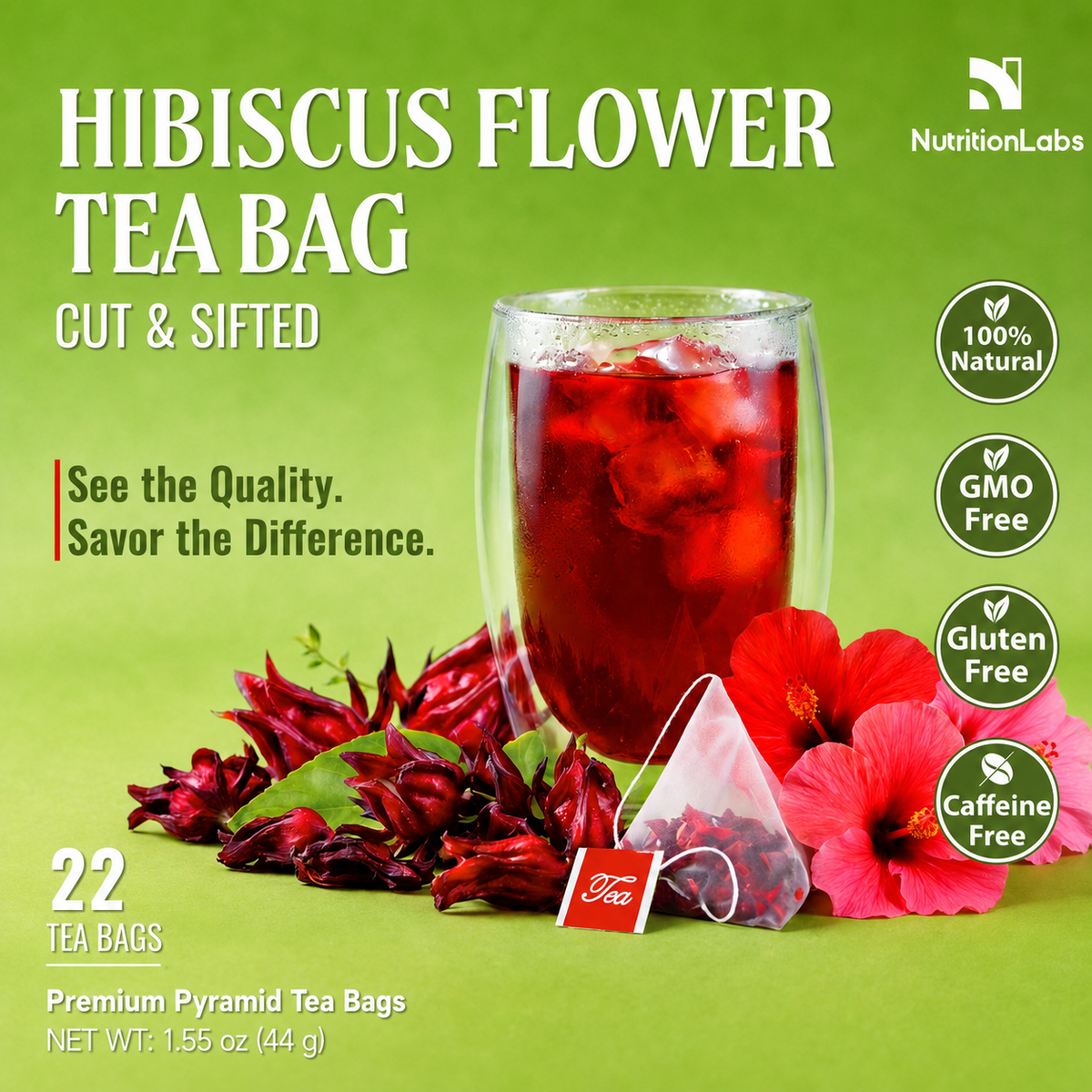 Hibiscus Flower Tea Bags – Cut & Sifted, Premium Pyramid Tea Bags