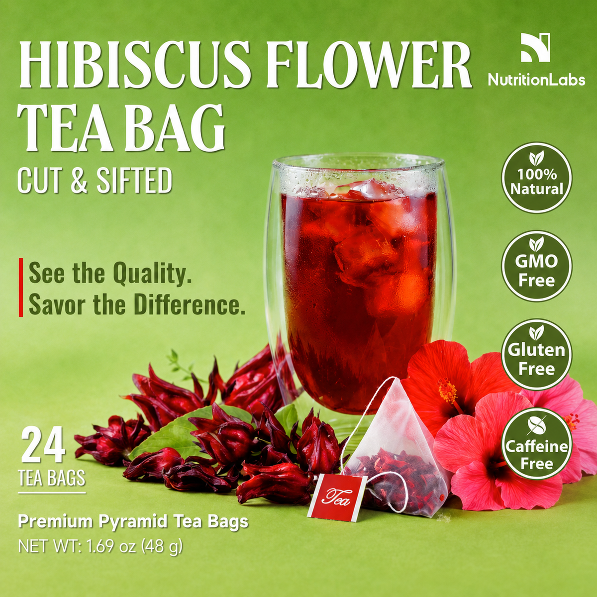 Hibiscus Flower Tea Bags – Cut & Sifted, Premium Pyramid Tea Bags