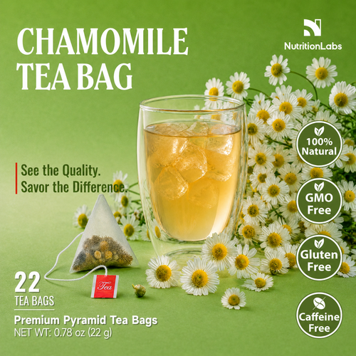 Chamomile Tea Bags – Premium Pyramid Tea Bags, Caffeine-Free Herbal Tea